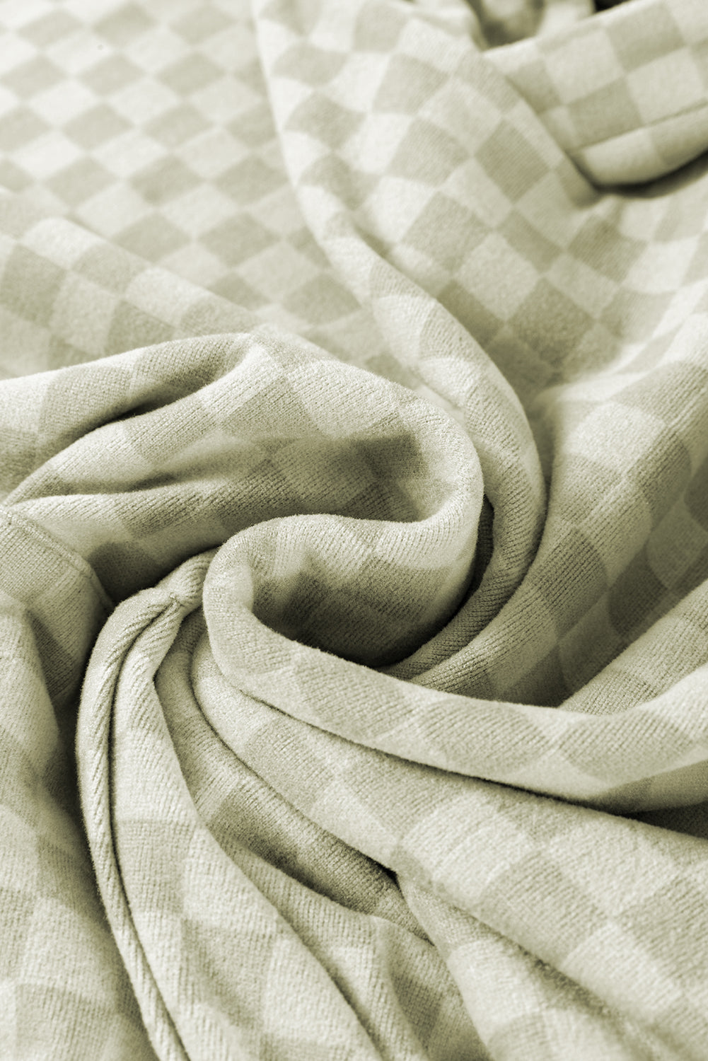 Green Checkered Drawstring Hooded Sweatshirt