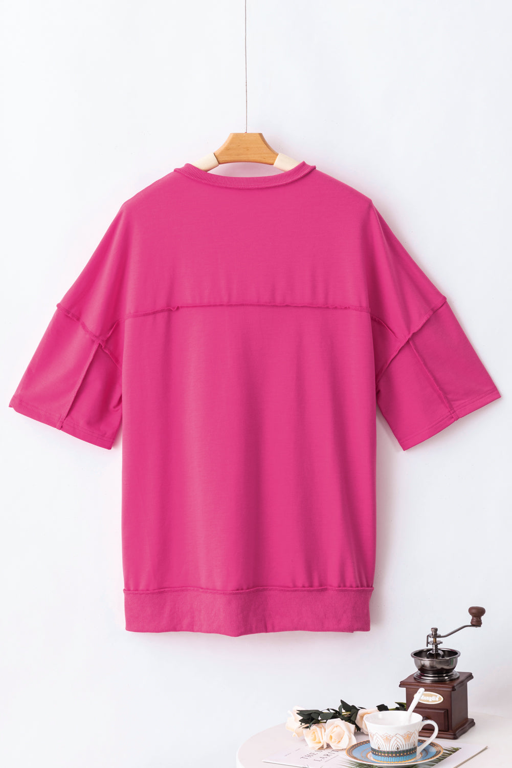 Drop Shoulder Henley Buttons Sweatshirt