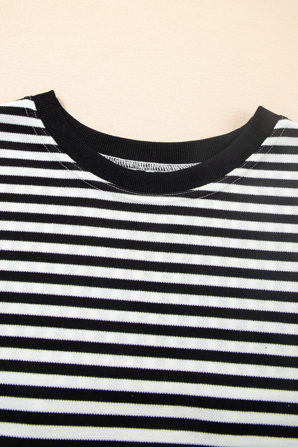 Pink Stripe Bowknot Cutout Back Drop Shoulder Wide Bracelet Sleeve Loose Tee