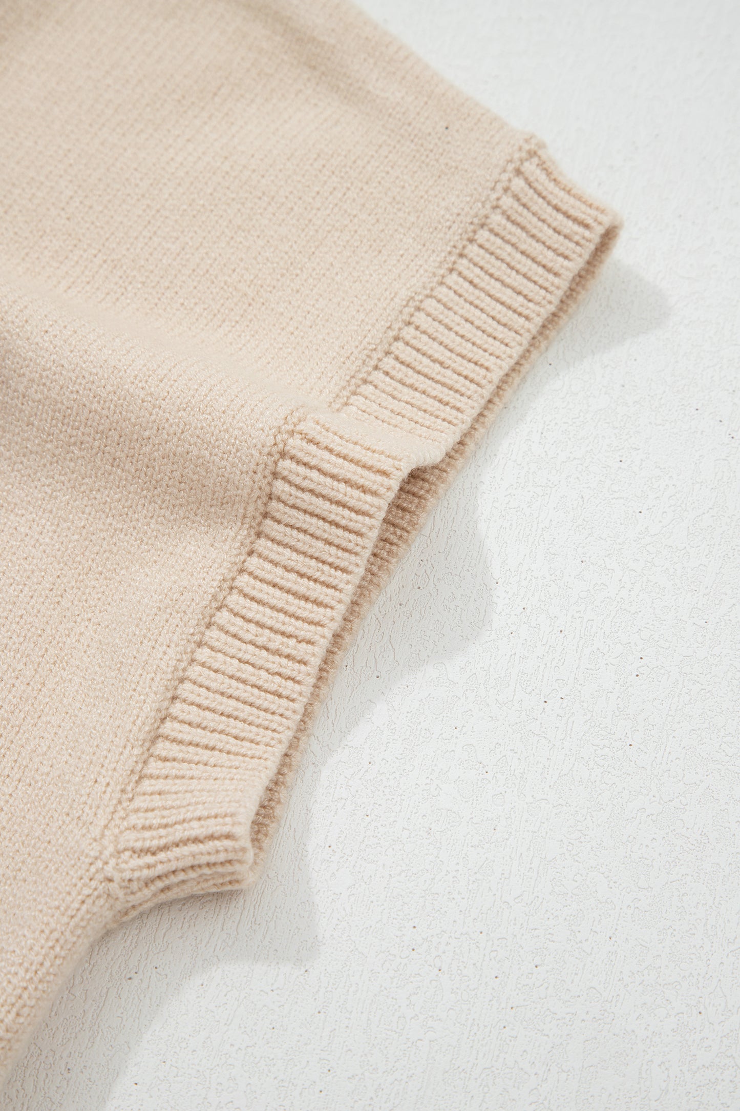 Corded Horseshoes Ribbed Trim Mock Neck Short Sleeve Sweater