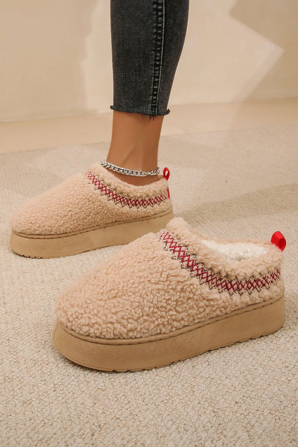 Embroidered Sherpa Plush Thick Soles
