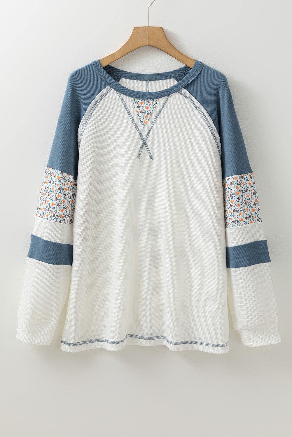 Floral Patchwork Waffle Knit Raglan Top