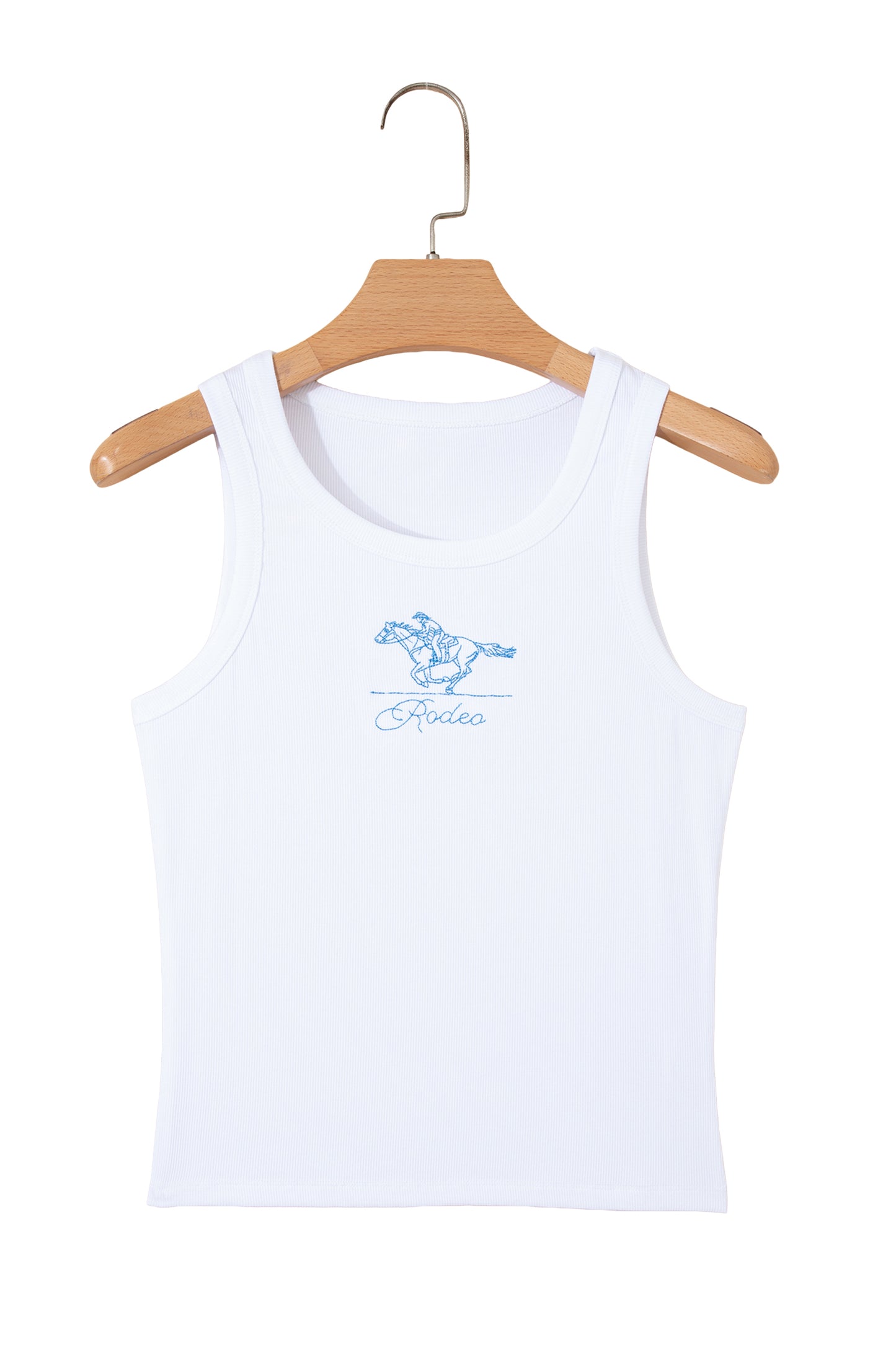 White Western Rodeo Embroidered Ribbed Cropped Tank