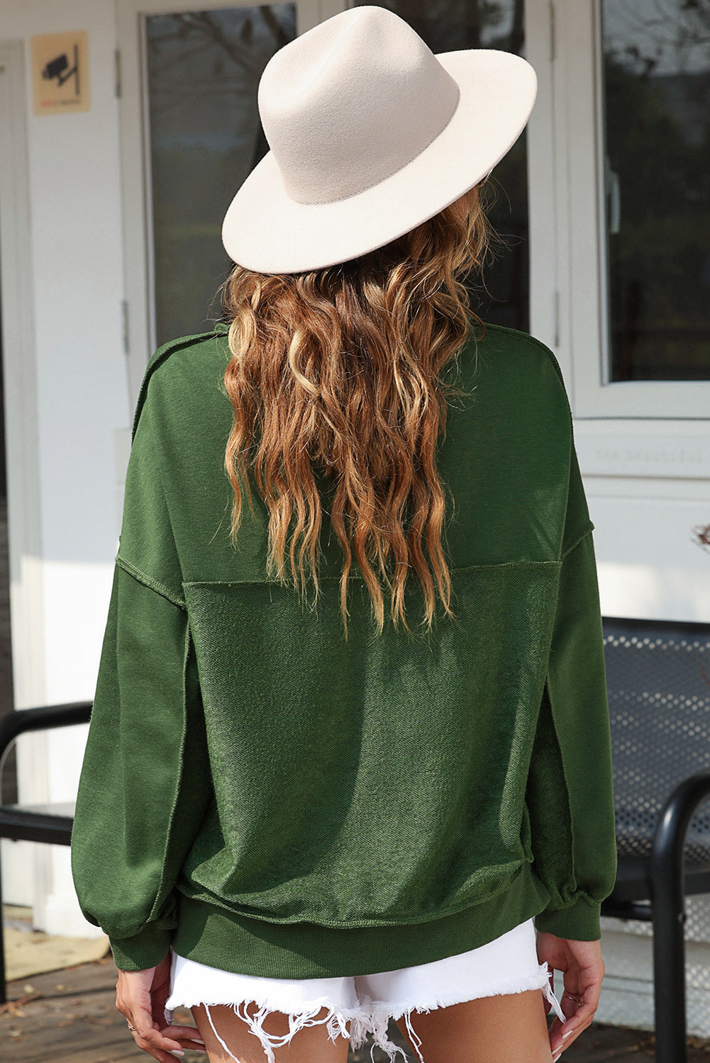 Drop Shoulder Henley Buttons Sweatshirt