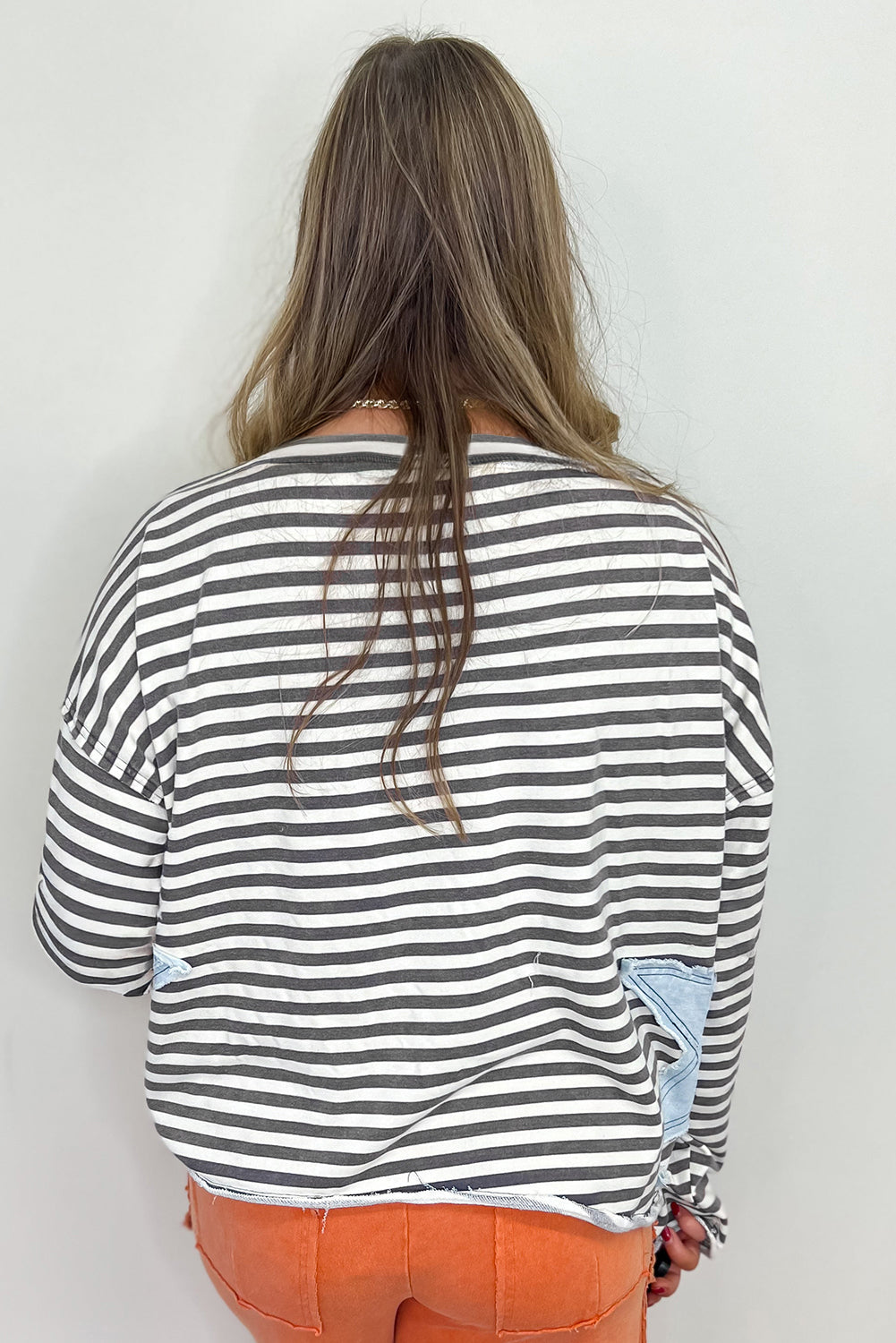 Gray Stripe Starry Patch Sweatshirt