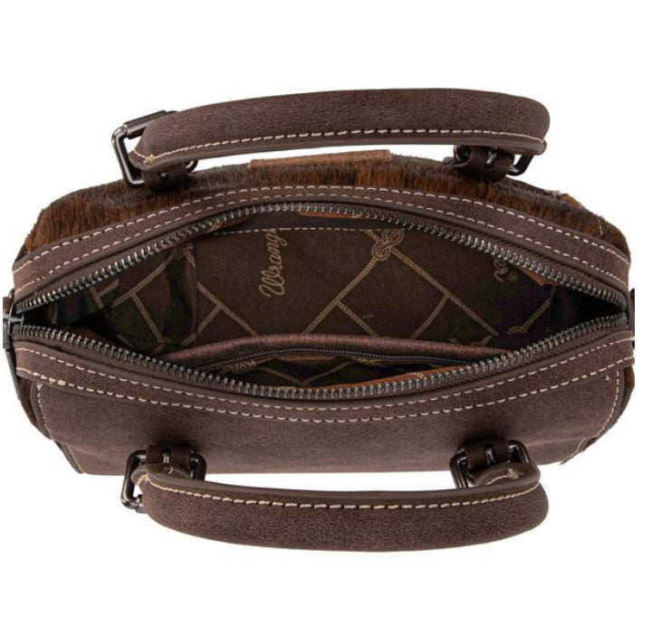 Wrangler Genuine Hair-On Cowhide Barrel Crossbody Purse