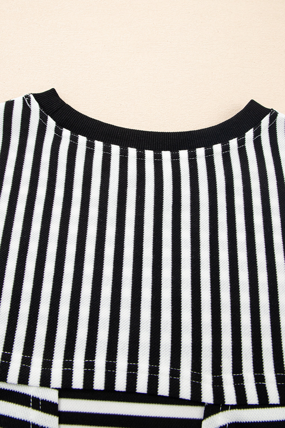 Pink Stripe Bowknot Cutout Back Drop Shoulder Wide Bracelet Sleeve Loose Tee