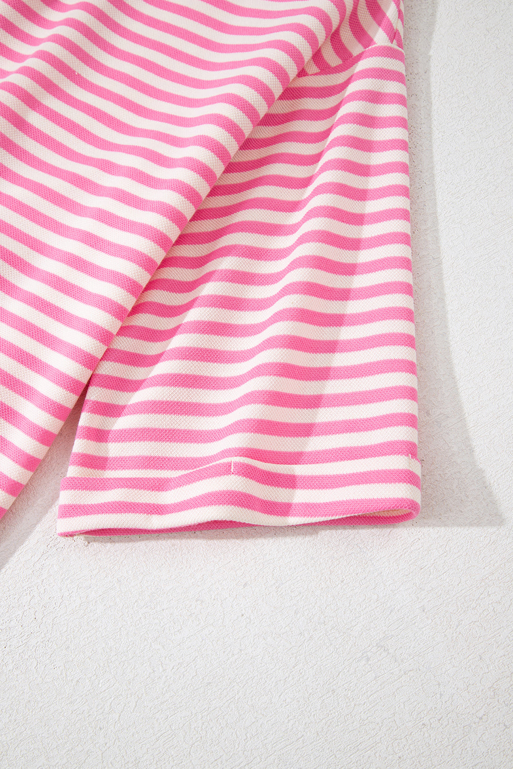 Pink Stripe Bowknot Cutout Back Drop Shoulder Wide Bracelet Sleeve Loose Tee