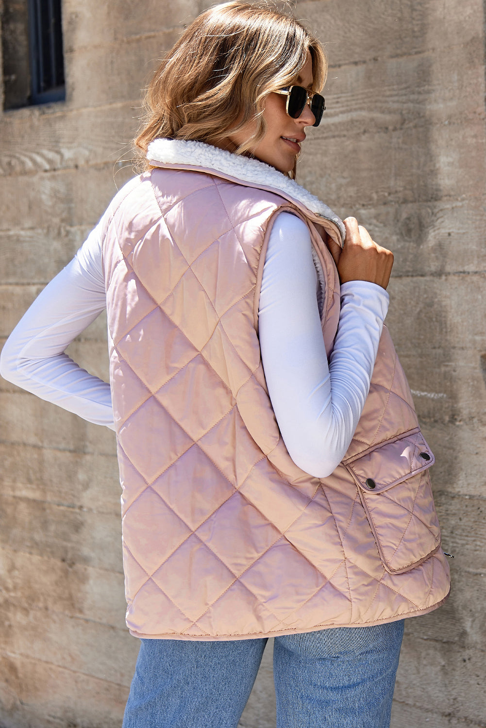Pink Fleece Lined Quilted Vest
