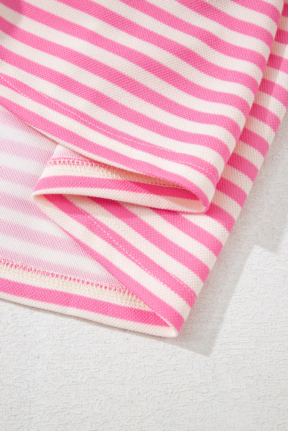Pink Stripe Bowknot Cutout Back Drop Shoulder Wide Bracelet Sleeve Loose Tee
