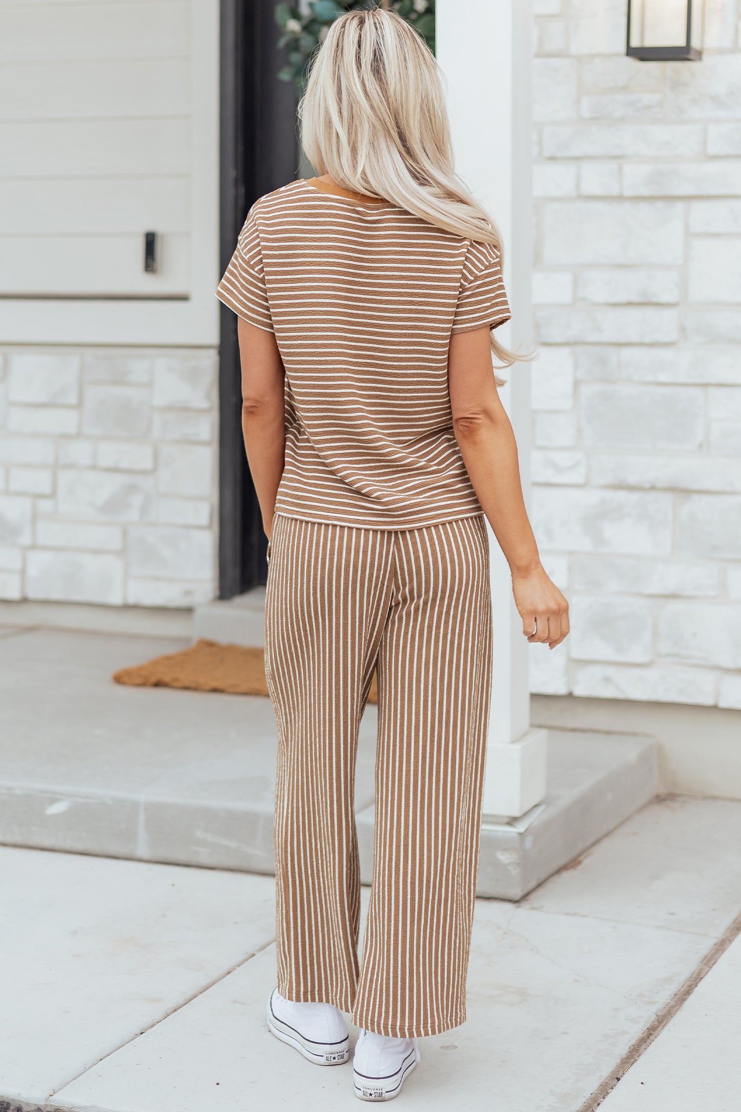 Striped Drawstring Waist Cropped Pants 2 Piece Set