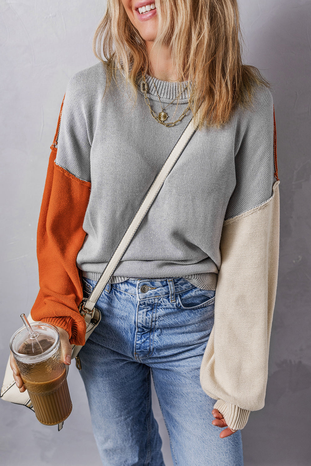 Coffee Leopard Print Colorblock Pullover Sweater