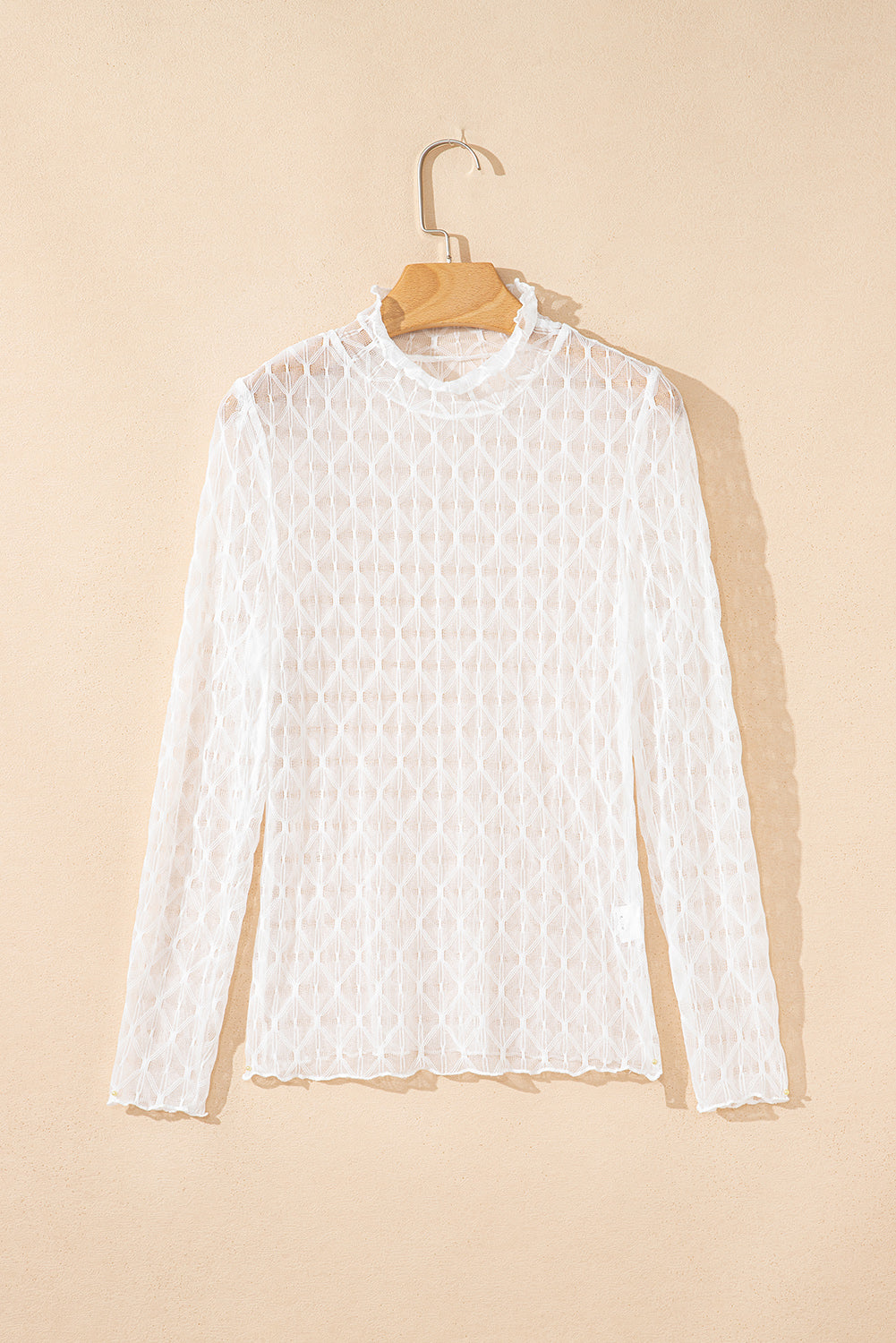 Coffee Sheer Mesh Long Sleeve Top