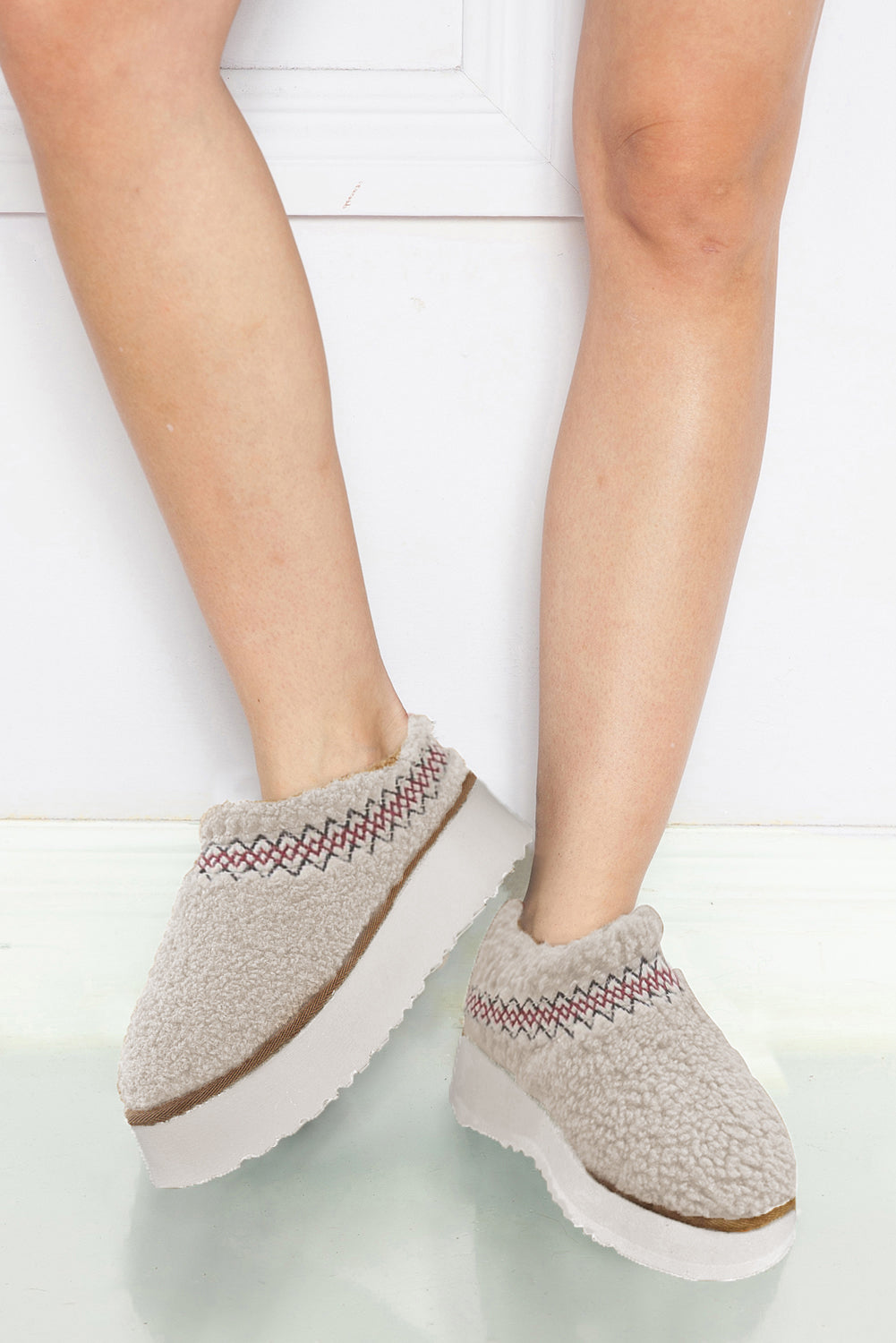 Embroidered Sherpa Plush Thick Soles