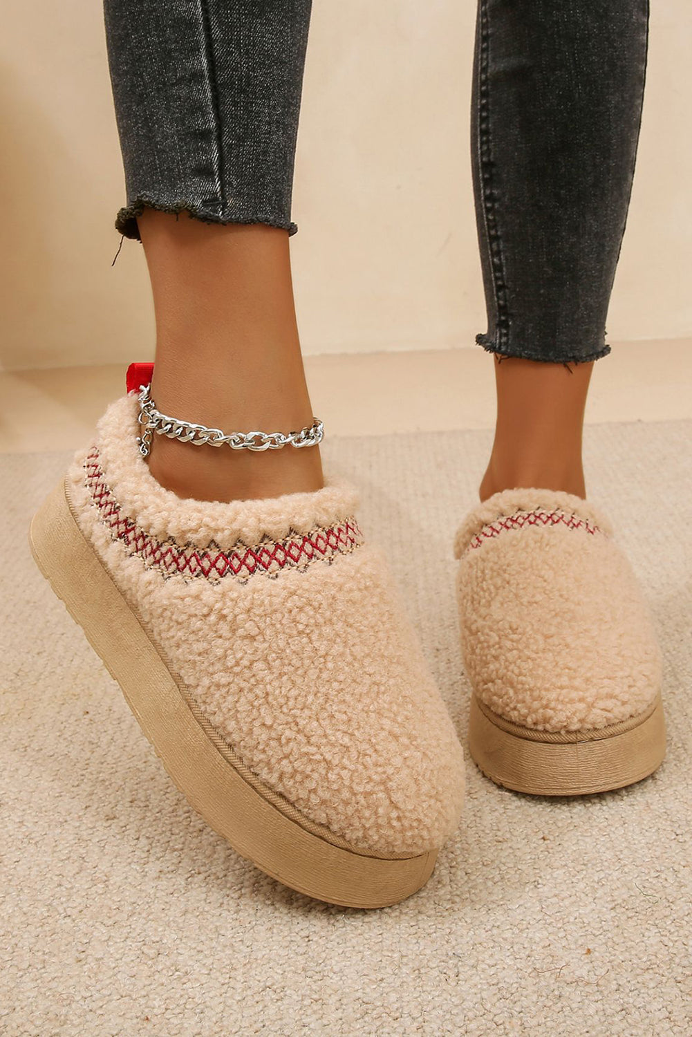 Embroidered Sherpa Plush Thick Soles