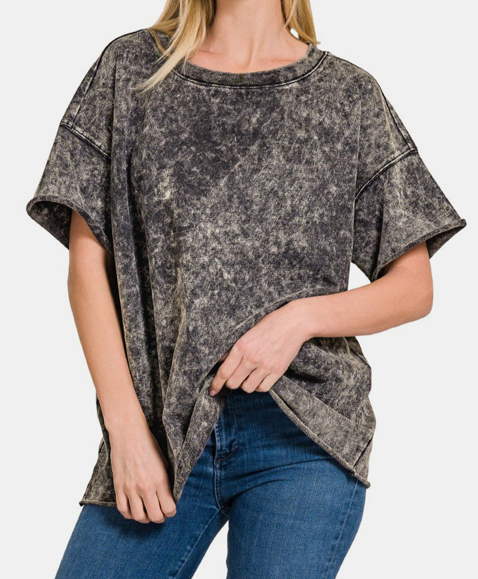 Zenana Rolled Round Neck Short Sleeve T-Shirt