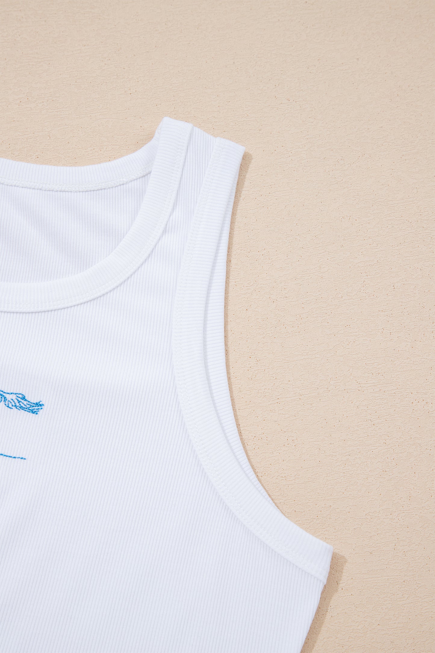 White Western Rodeo Embroidered  Ribbed Cropped Tank