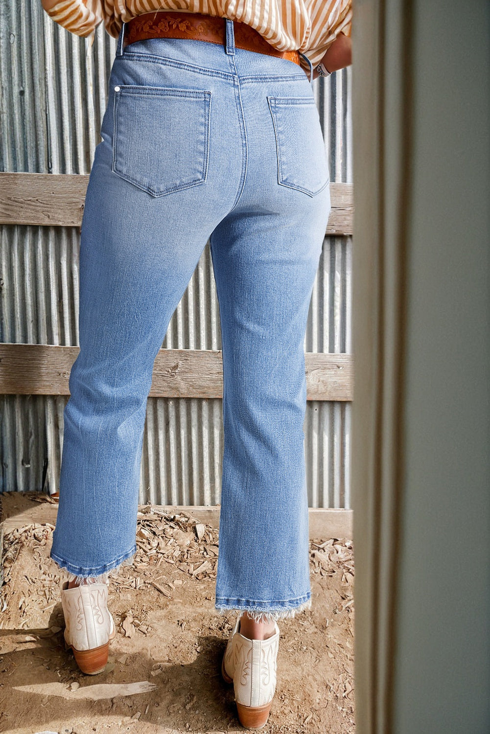 Mineral Wash Raw Hem High Waist Flared Jeans