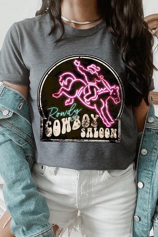 Cowboy Saloon Neon Sign Graphic T Shirts