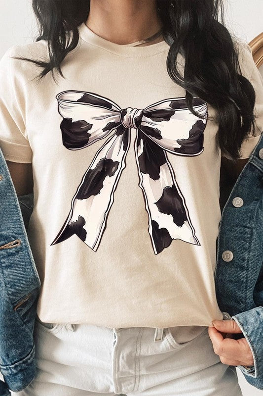 Coquette Cow Print Bow Graphic T Shirts