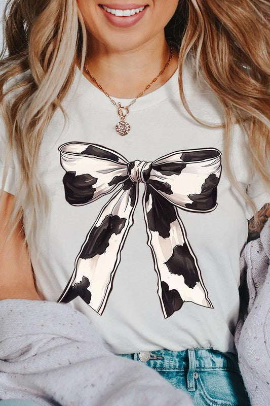 Coquette Cow Print Bow Graphic T Shirts