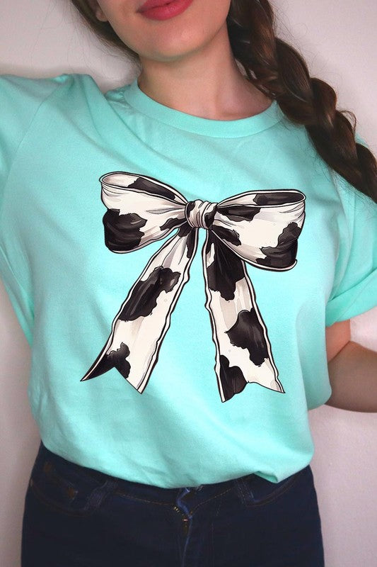 Coquette Cow Print Bow Graphic T Shirts