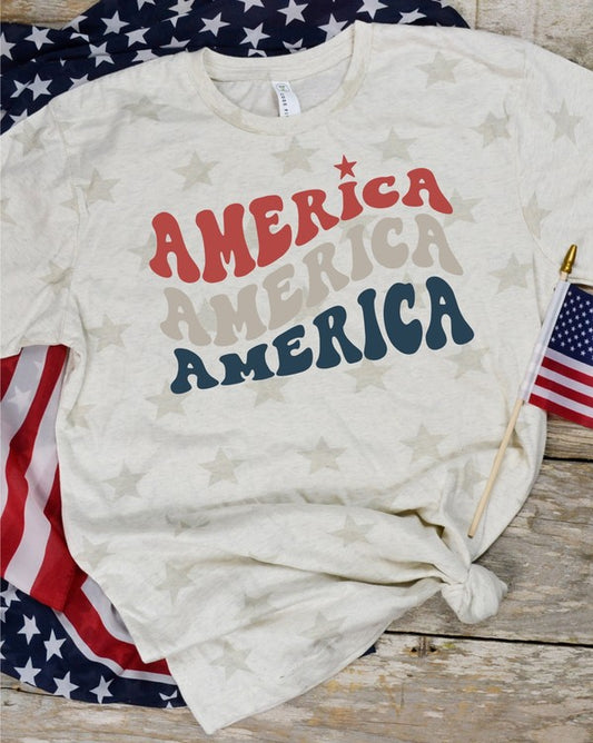 Colorful America Stacked Stars Graphic Tee -PLUS-