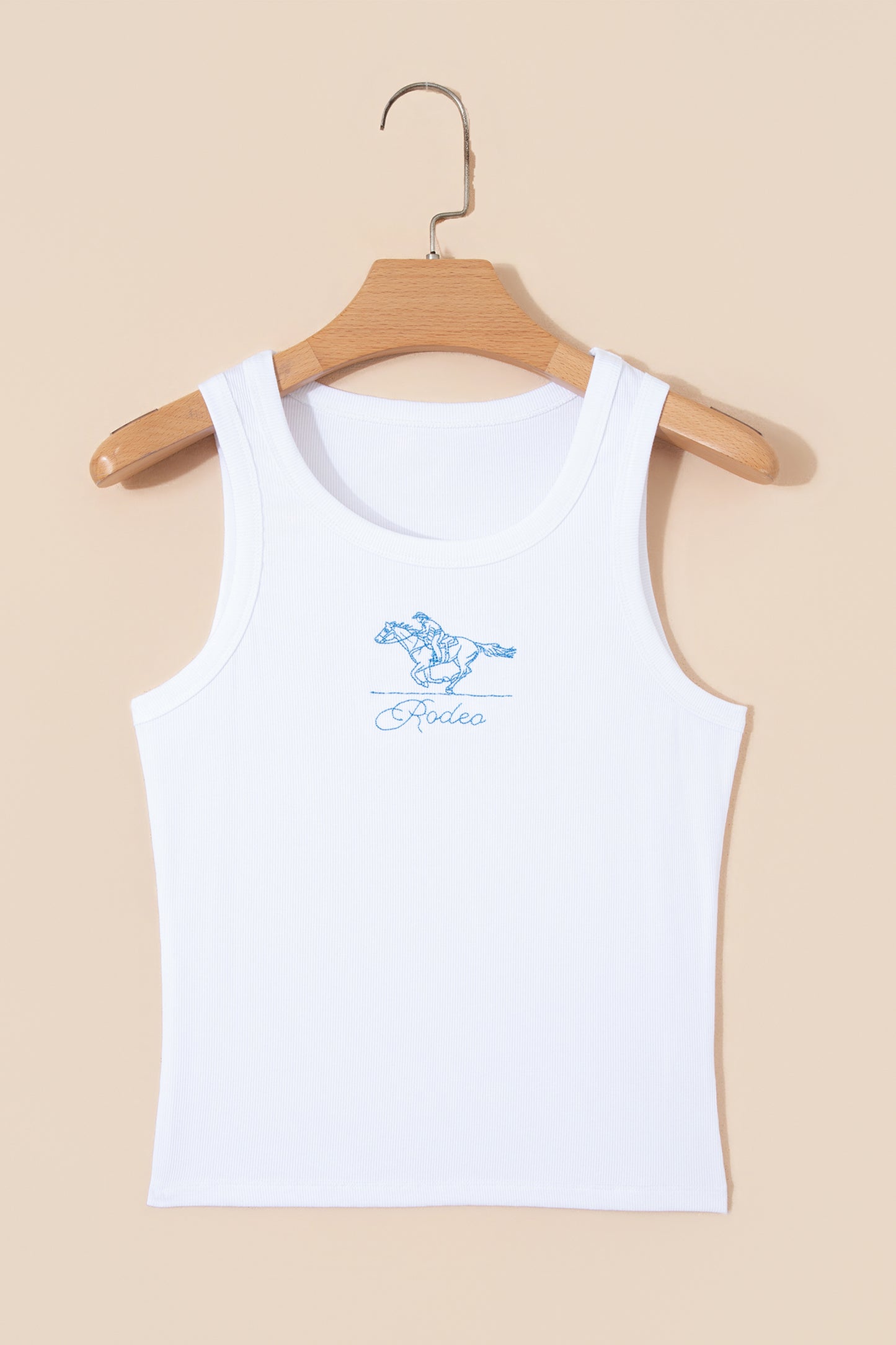 White Western Rodeo Embroidered  Ribbed Cropped Tank