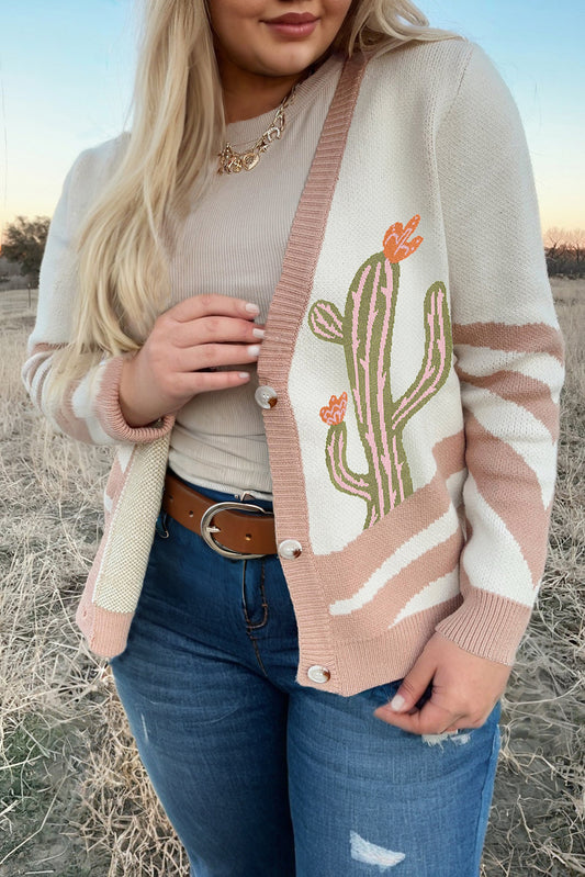 Plus Western Desert Cactus Buttoned Cardigan