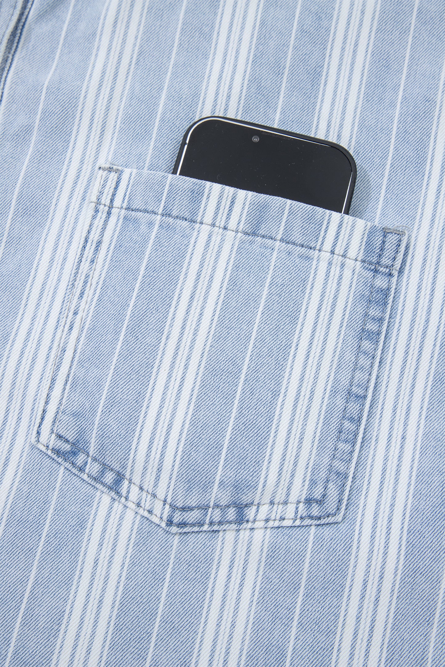 Sky Blue Stripe Boyfriend Chest Pocket Classic Denim Top