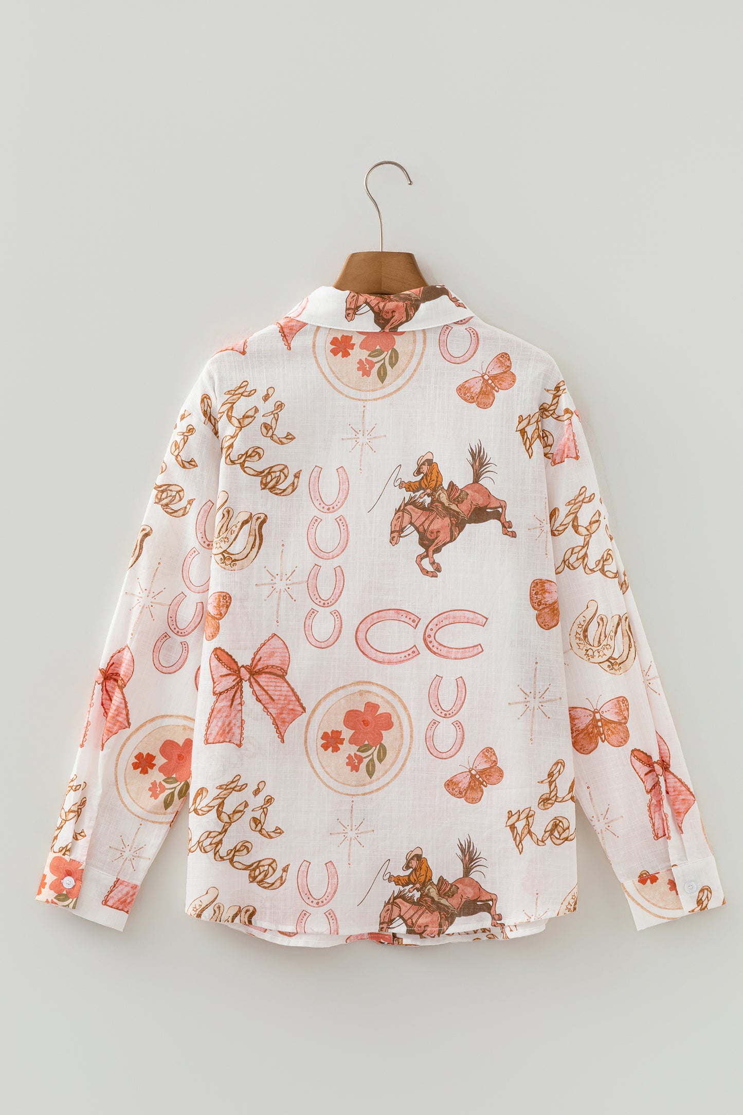 White Rodeo Cowgirl Print Western Button up Top