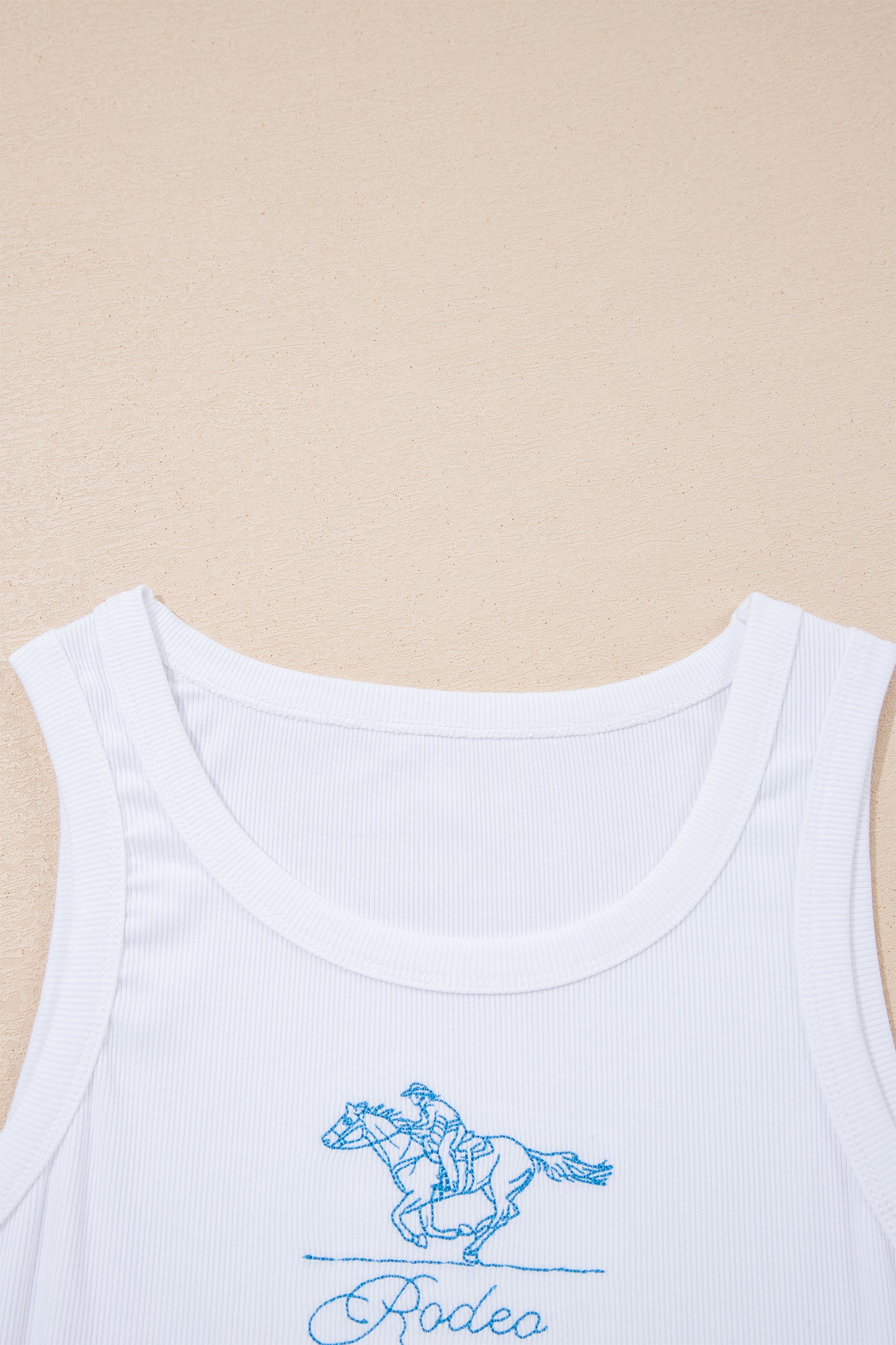 White Western Rodeo Embroidered  Ribbed Cropped Tank