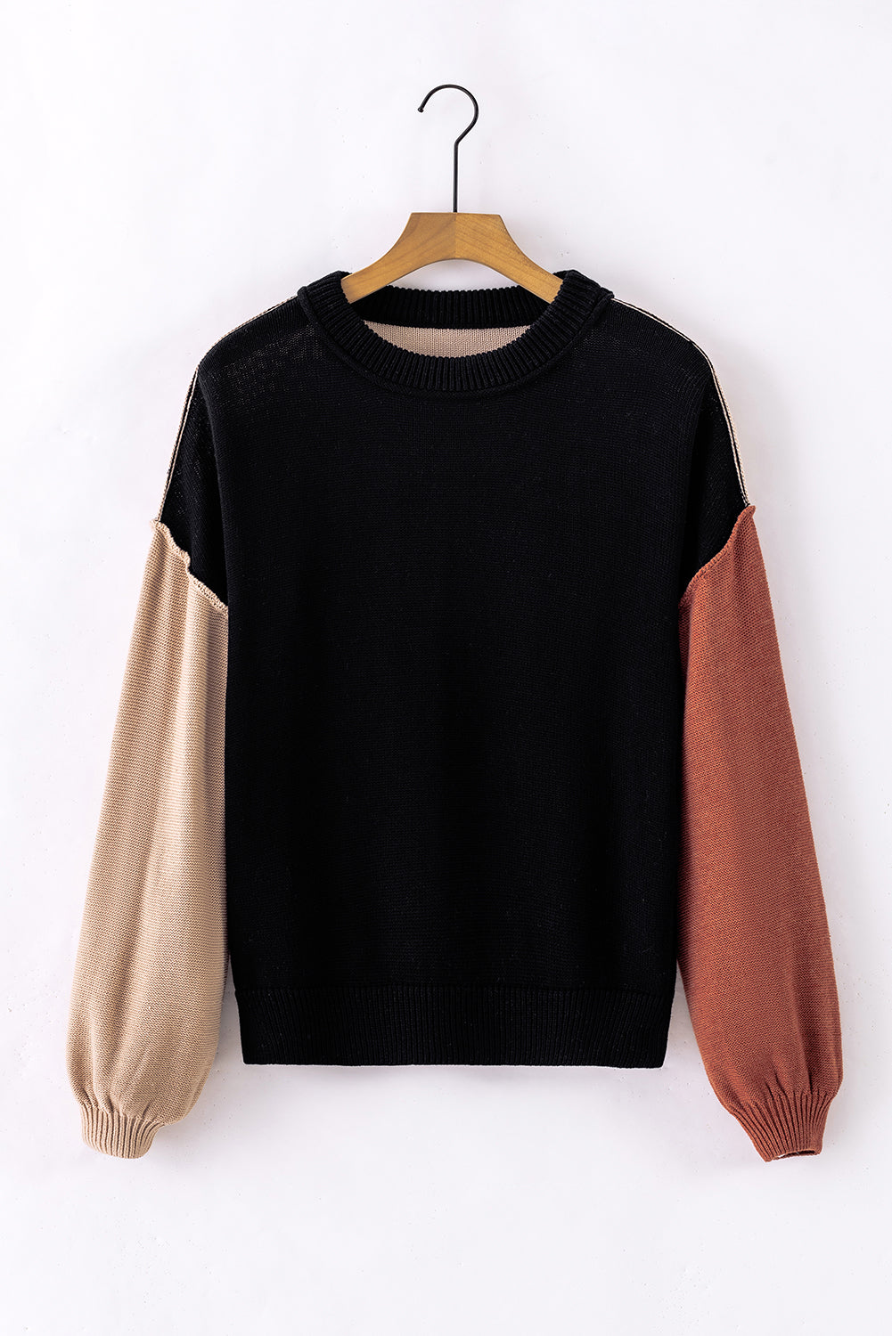 Coffee Leopard Print Colorblock Pullover Sweater