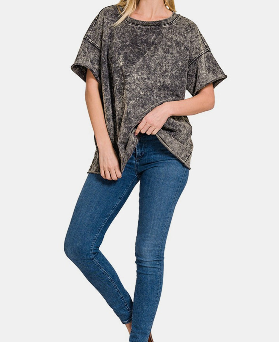 Zenana Rolled Round Neck Short Sleeve T-Shirt