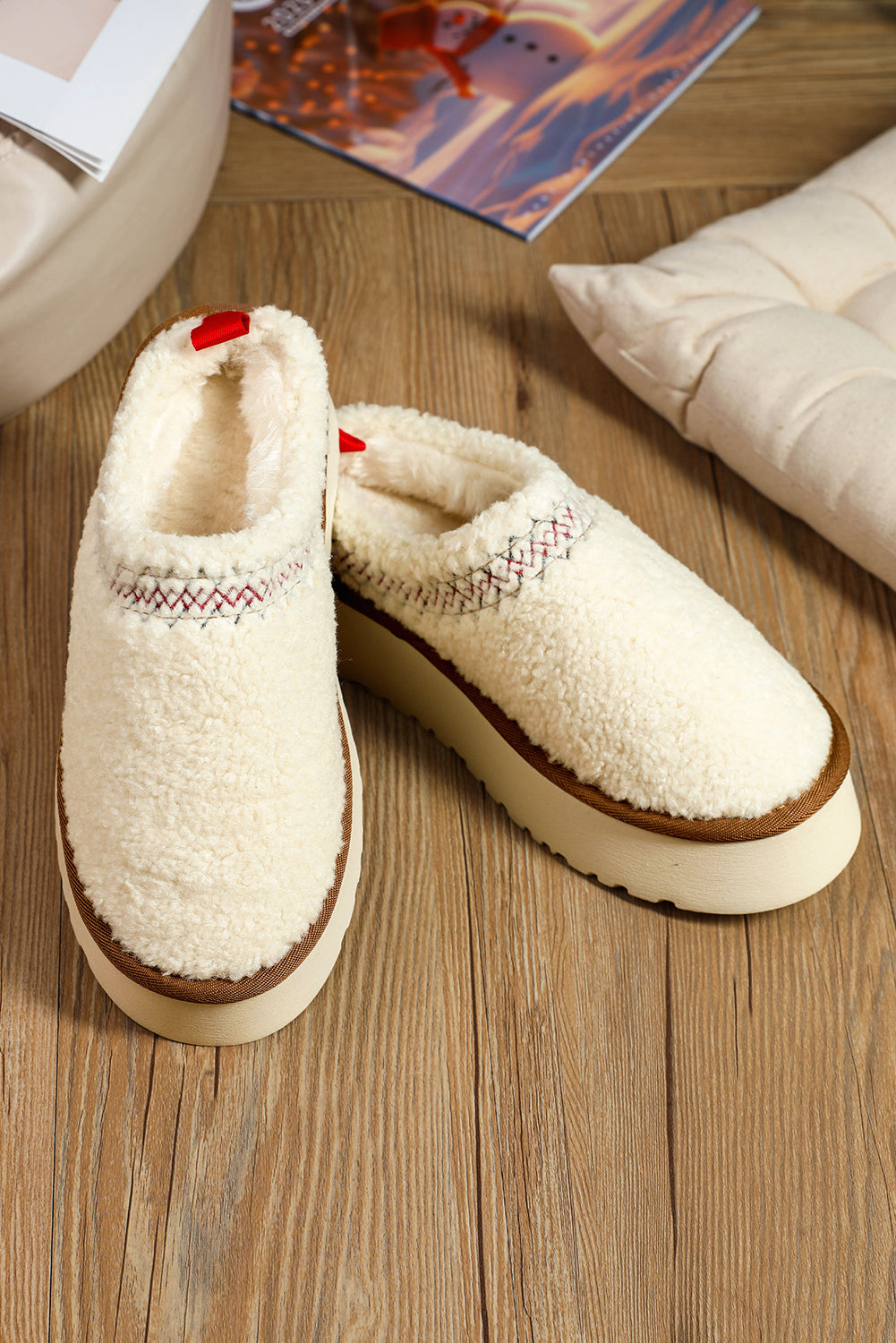 Embroidered Sherpa Plush Thick Soles