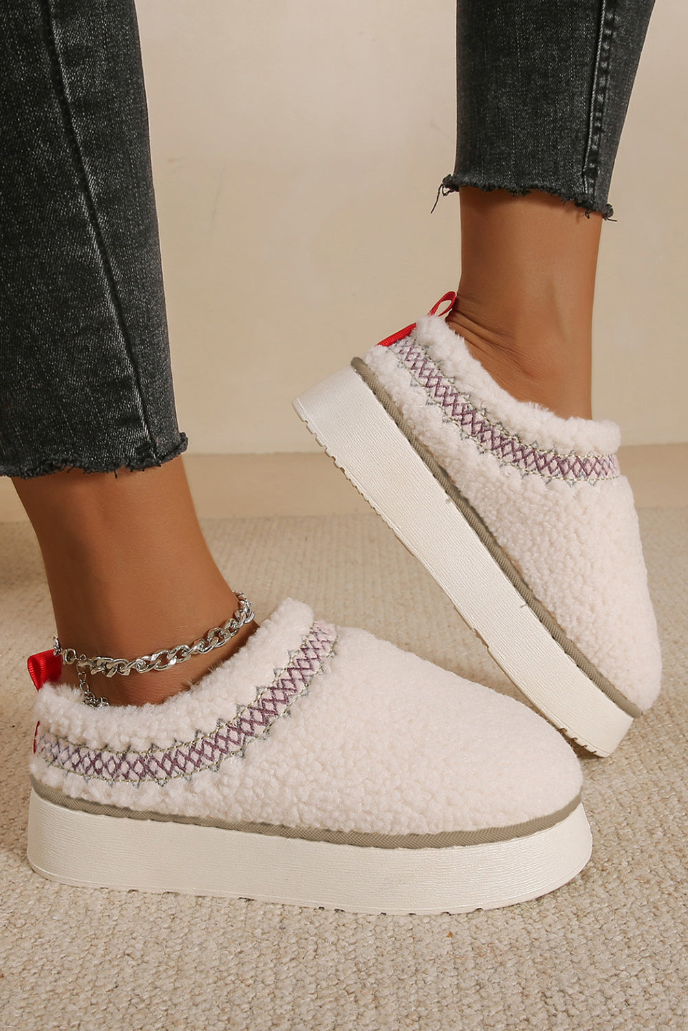 Embroidered Sherpa Plush Thick Soles