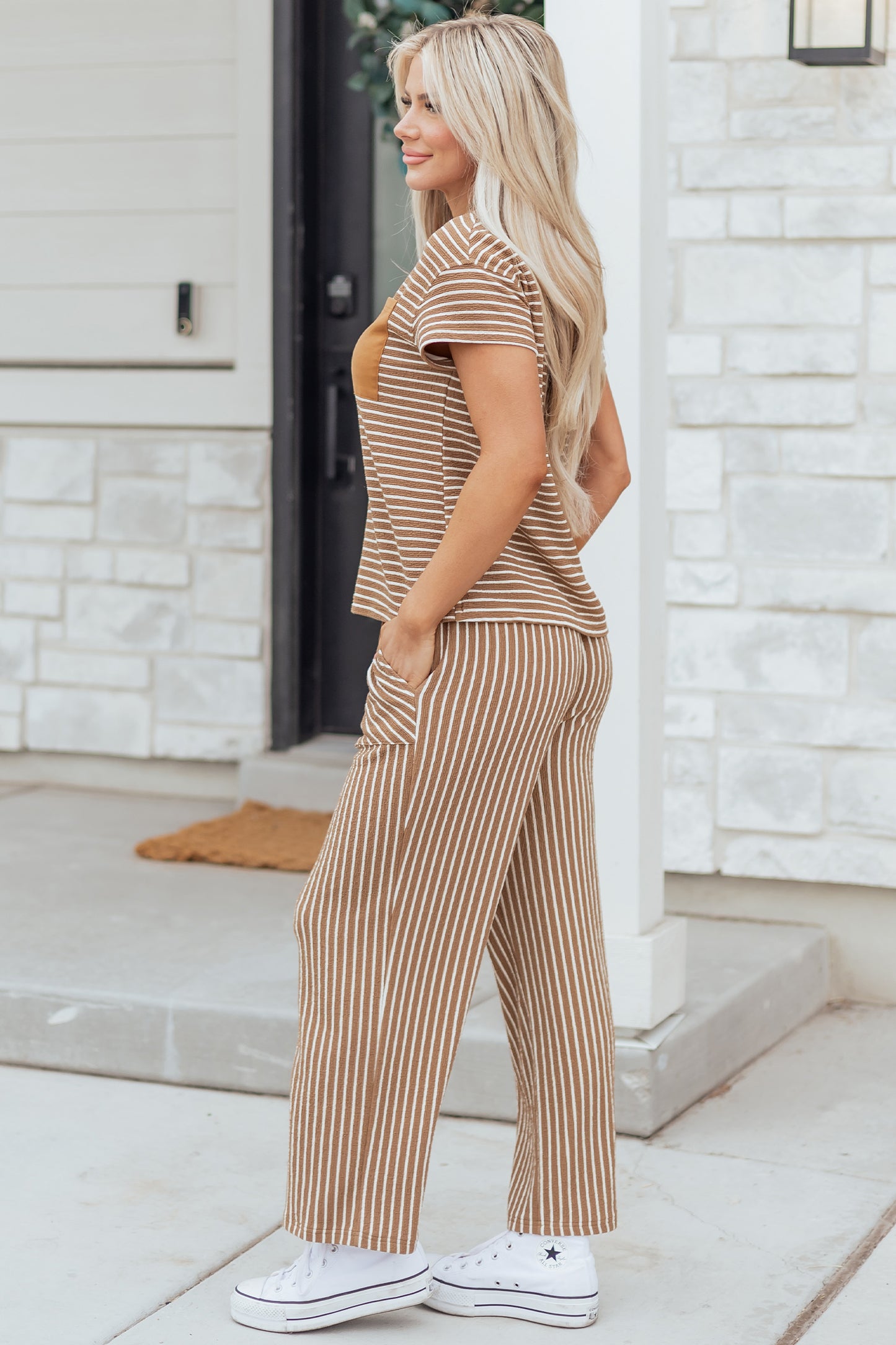 Striped Drawstring Waist Cropped Pants 2 Piece Set