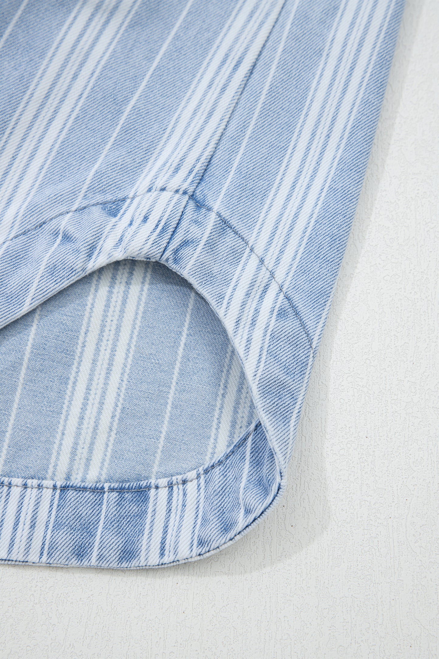 Sky Blue Stripe Boyfriend Chest Pocket Classic Denim Top