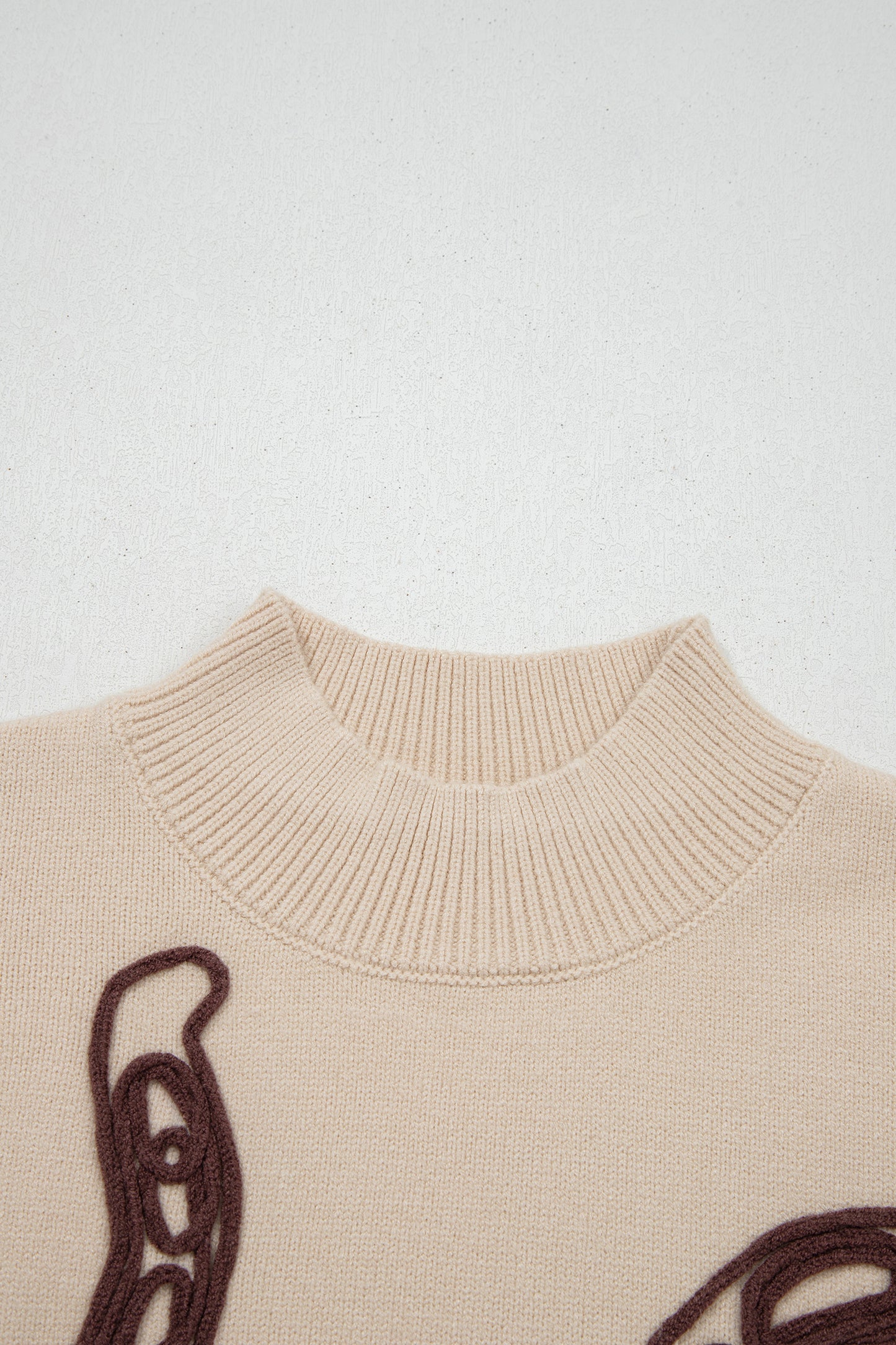 Corded Horseshoes Ribbed Trim Mock Neck Short Sleeve Sweater