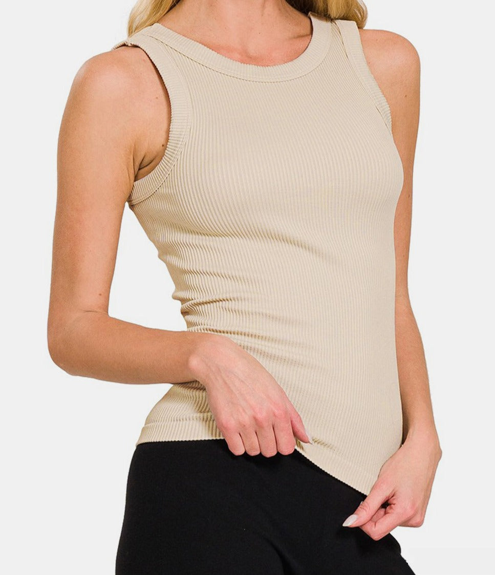 Zenana 2 Way Neckline Washed Ribbed Tank