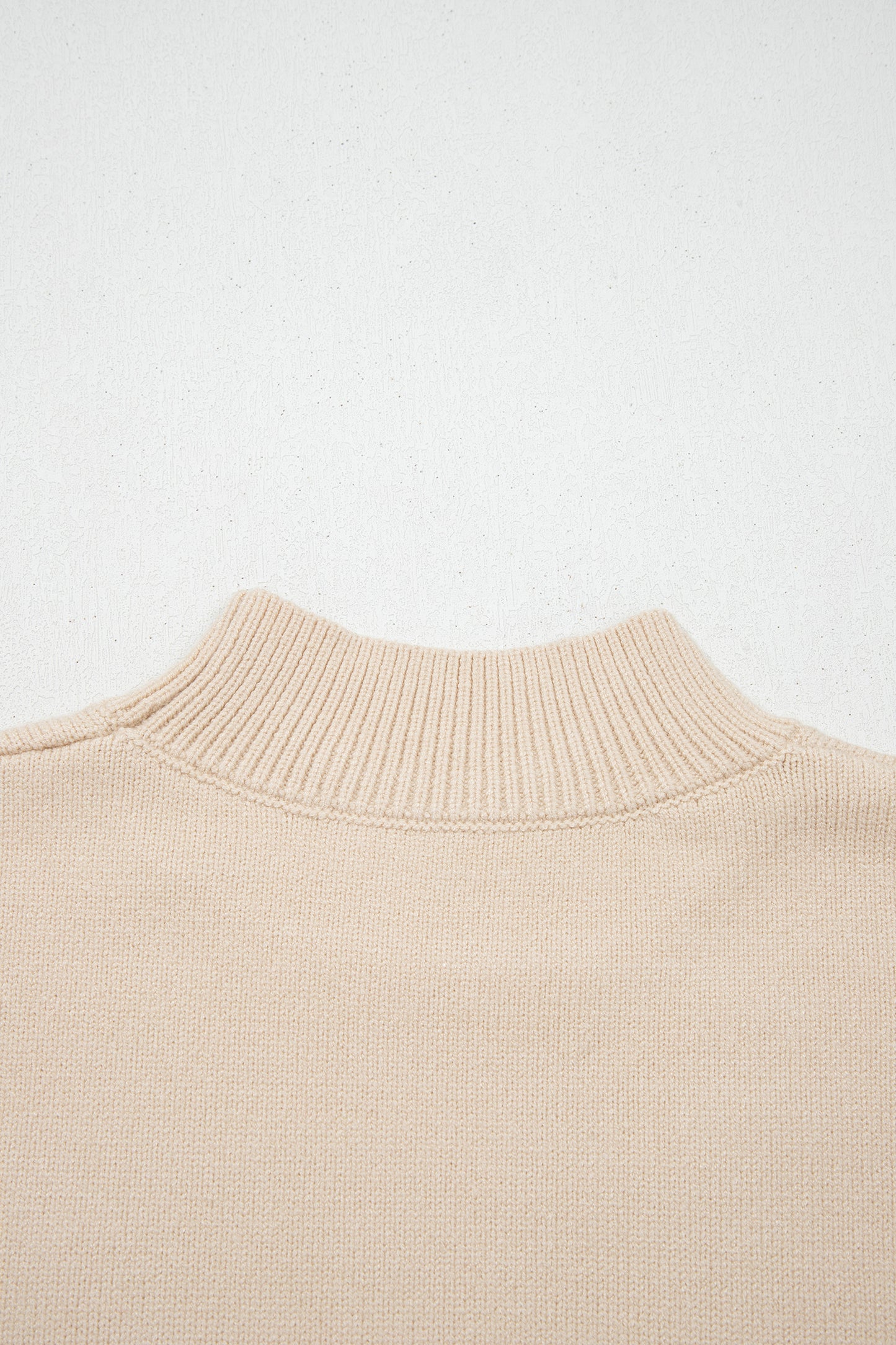 Corded Horseshoes Ribbed Trim Mock Neck Short Sleeve Sweater