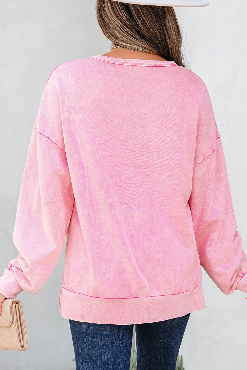 Mineral Wash Big Bow Patchwork  Sweatshirt