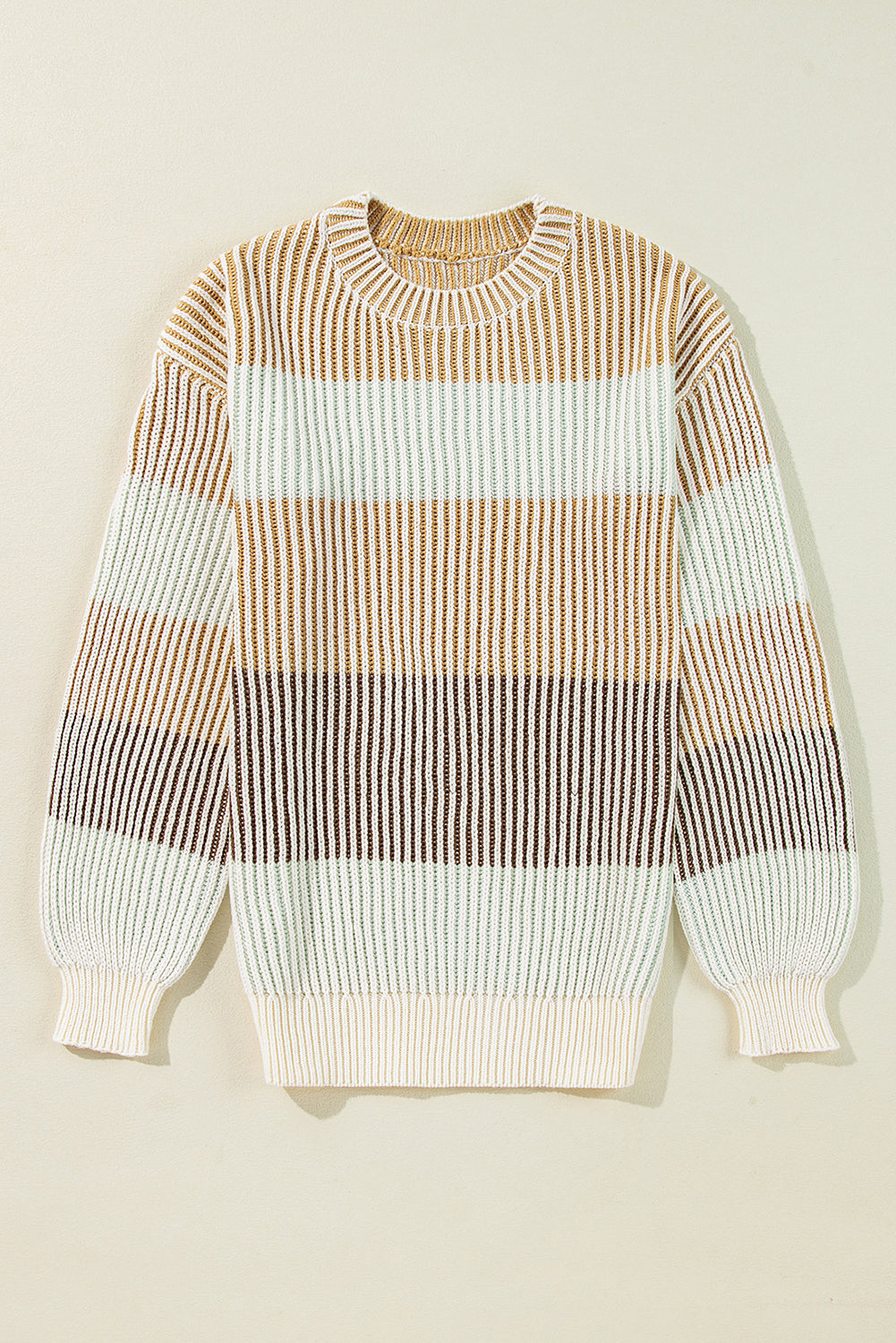 Multicolour Colorblock Textured Knit Bubble Sleeve Sweater