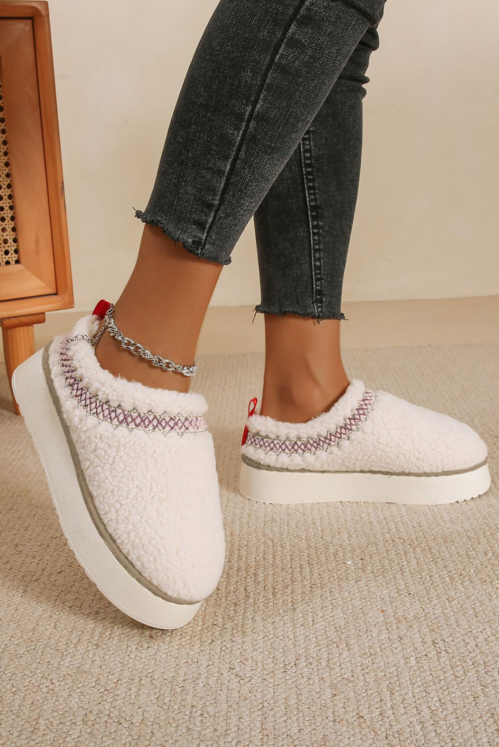 Embroidered Sherpa Plush Thick Soles