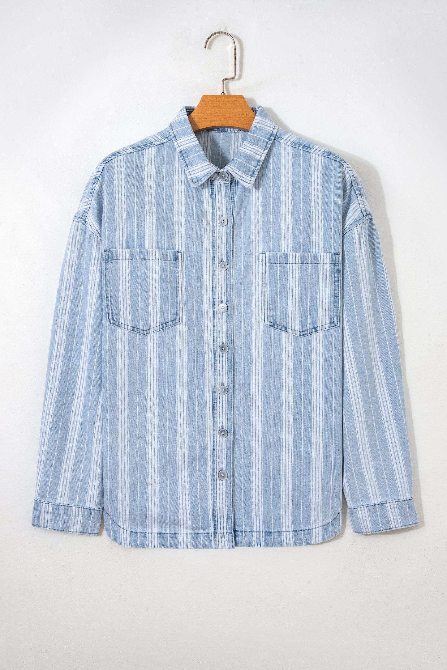 Sky Blue Stripe Boyfriend Chest Pocket Classic Denim Top