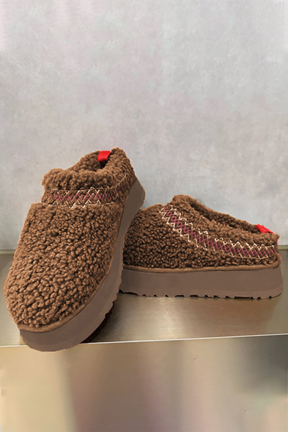 Embroidered Sherpa Plush Thick Soles