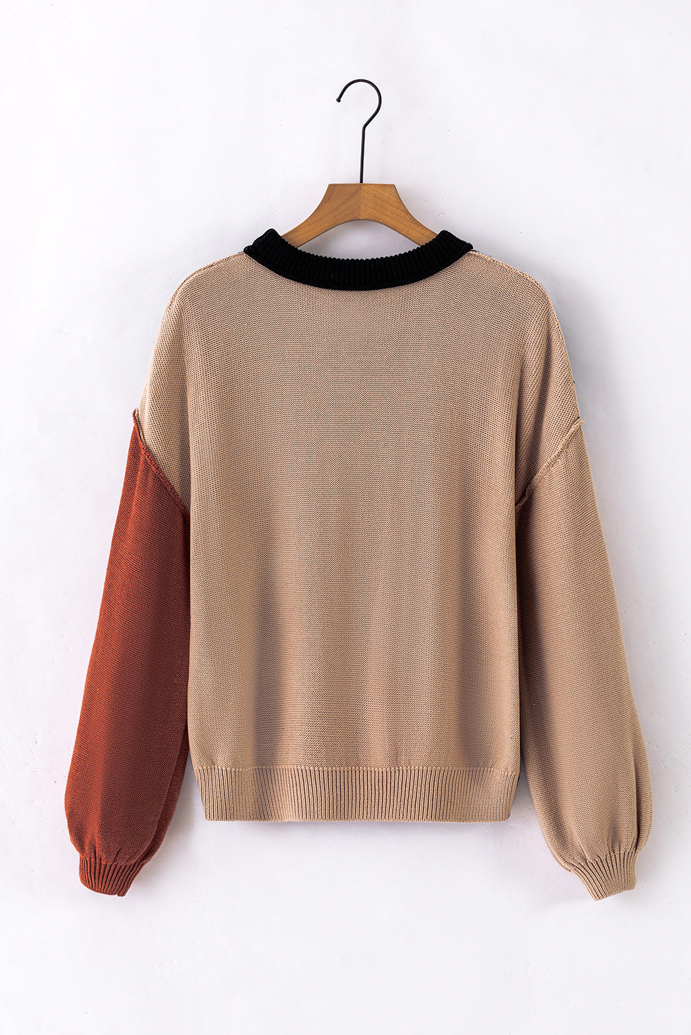 Coffee Leopard Print Colorblock Pullover Sweater