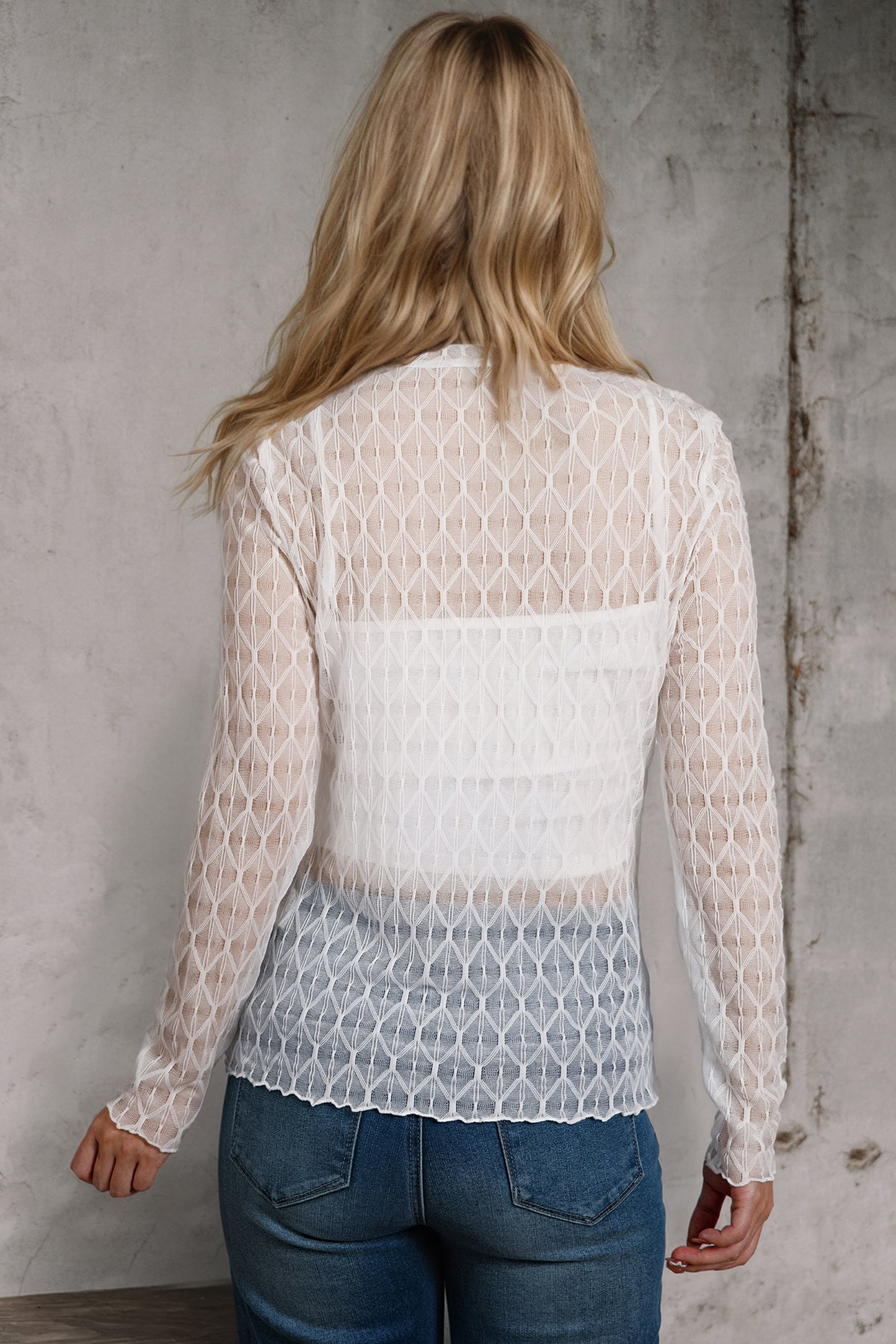 Coffee Sheer Mesh Long Sleeve Top