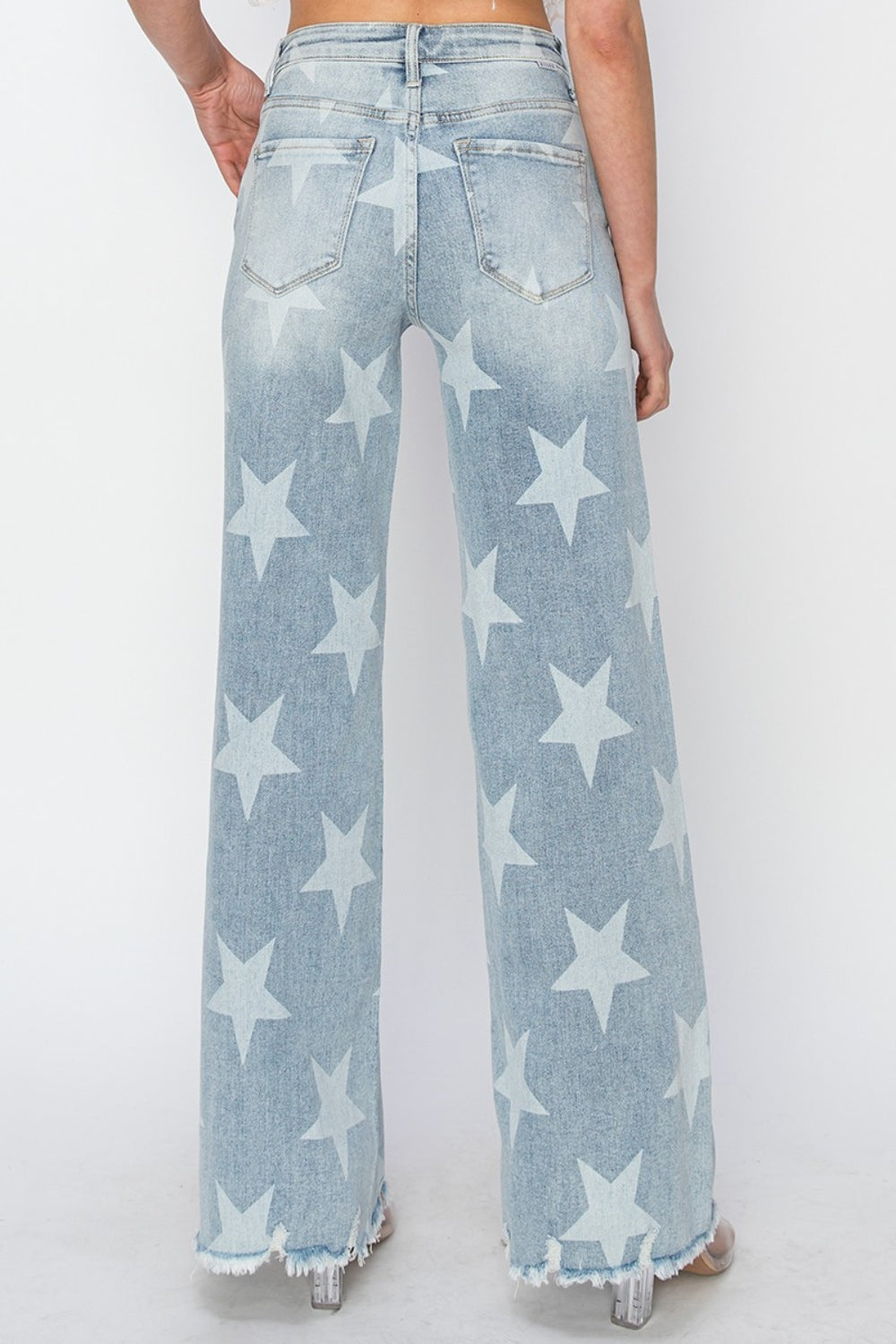 RISEN Full Size Raw Hem Star Wide Leg Jeans