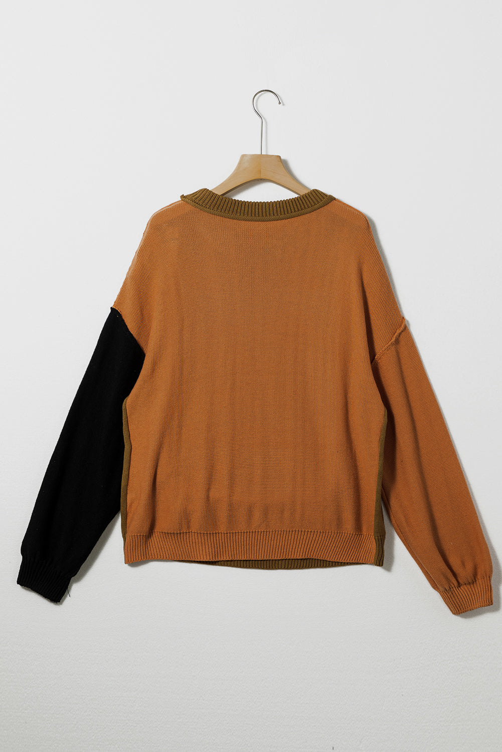 Coffee Leopard Print Colorblock Pullover Sweater